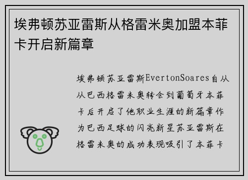 埃弗顿苏亚雷斯从格雷米奥加盟本菲卡开启新篇章 埃弗顿苏亚雷斯从格雷米奥加盟本菲卡开启新篇章